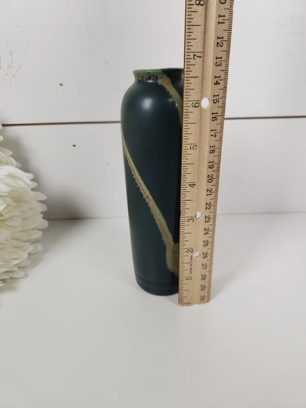 Vintage Dark Green Pottery Art Vase 6.75